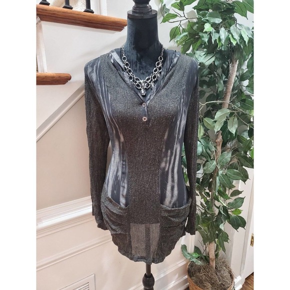 Elena Wang Women's Gray Cotton V-Neck Long Sleeve Pullover Blouse Size Medium - Picture 12 of 12